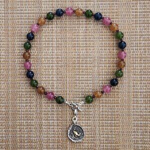 MULTI COLOR JADE NECKLACE W/ 925 PRAYING HANDS